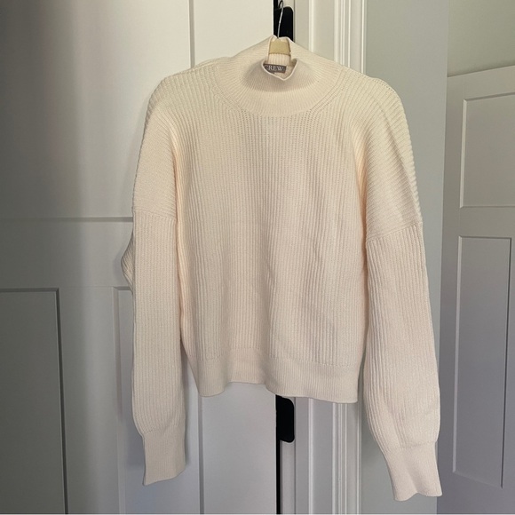 NWT J. Crew Ivory Ribbed Turtleneck Sweater Knit Stretch Pullover Cropped - Picture 2 of 5